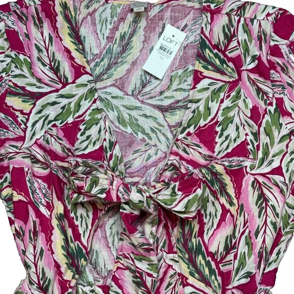 LOFT Beach Palm Tie-Front Linen Romper XS NWT Resort Cruise Vacation Summer - Picture 3 of 10